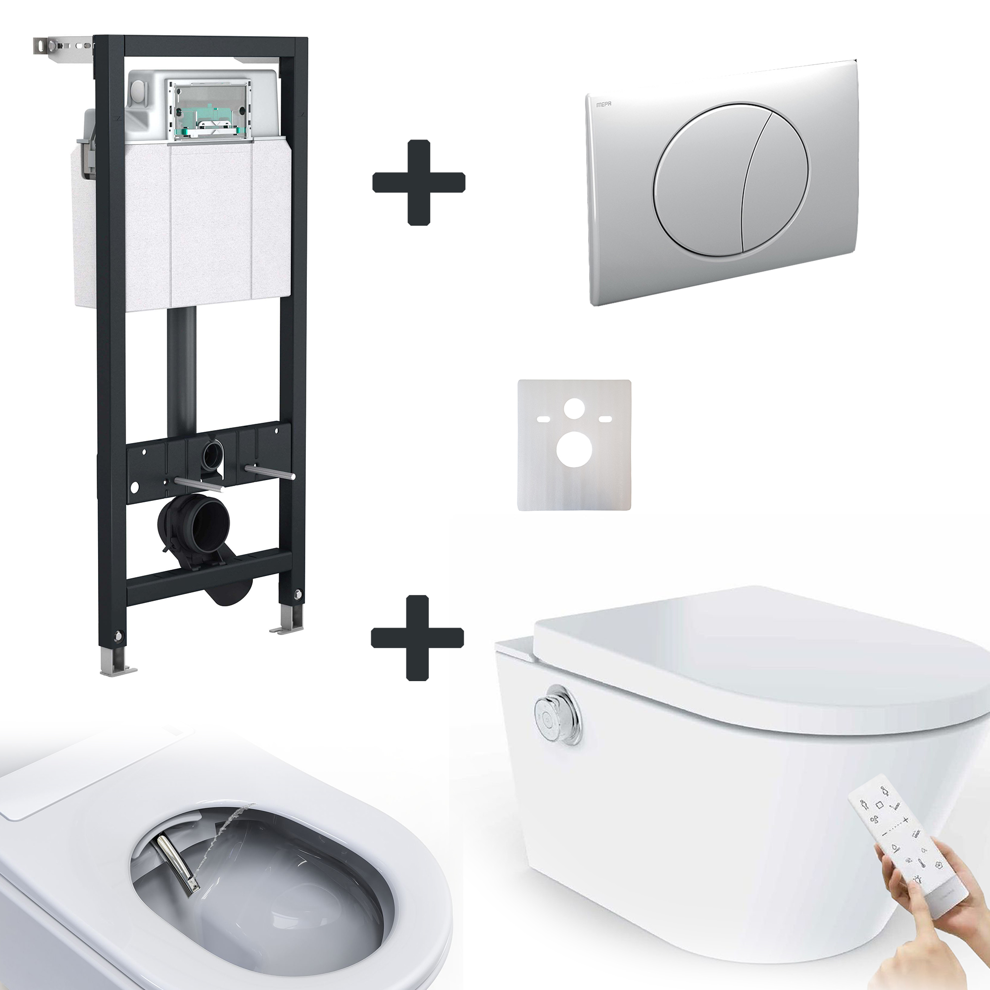 Spülrandloses Dusch-WC STATION-LUXO inkl. Spülkasten und Betätigungsplatte (set)