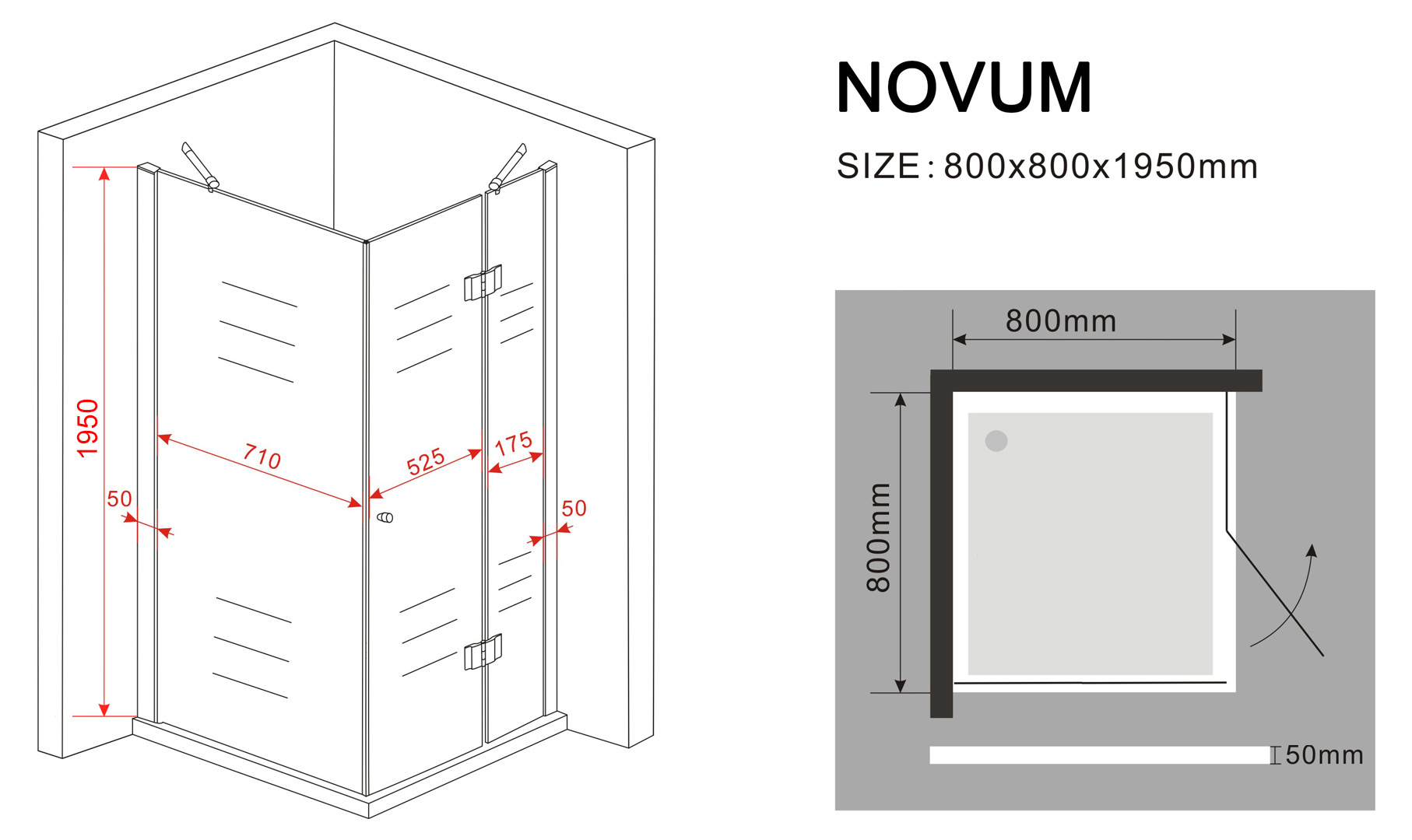 8 mm Duschkabine NOVUM (schwarz)