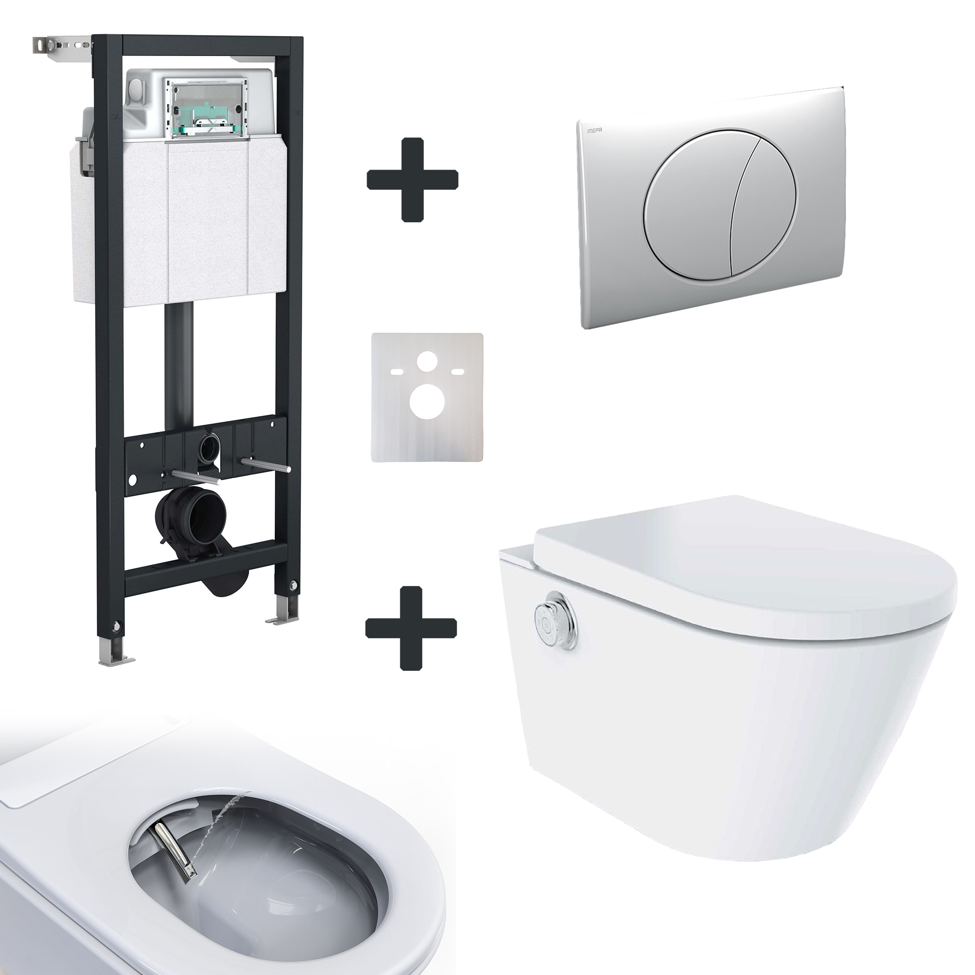 Spülrandloses Dusch-WC STATION-ECO inkl. Spülkasten und Betätigungsplatte (set)