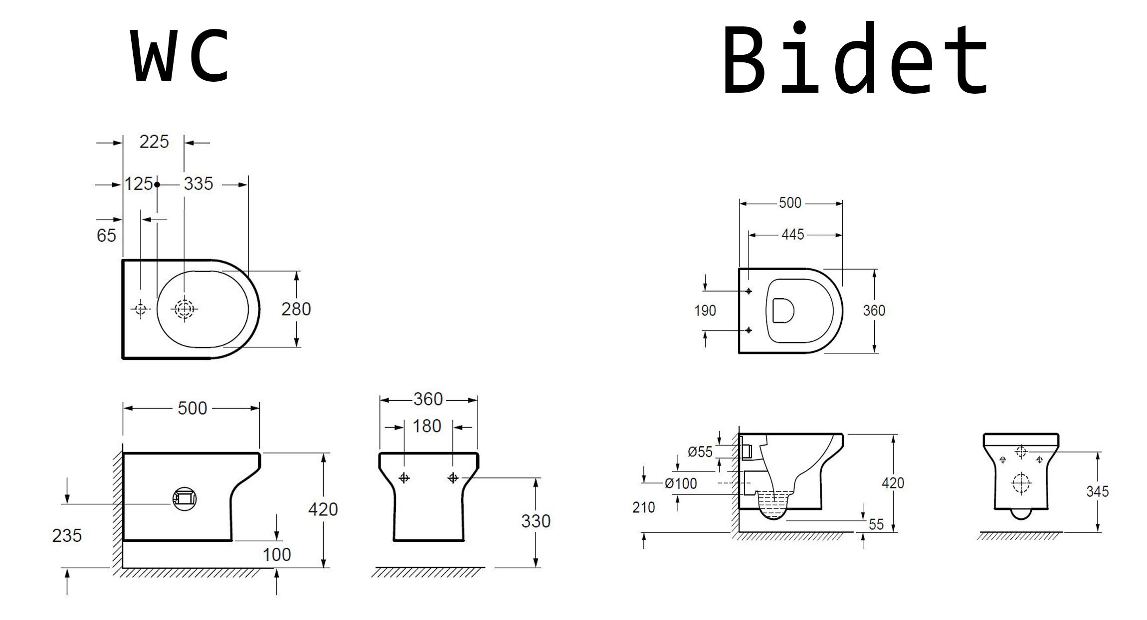 Komplettset Wand-WC WHR-6060 + Wand-Bidet WHB-6068 inkl. Soft-Close Sitz (set)