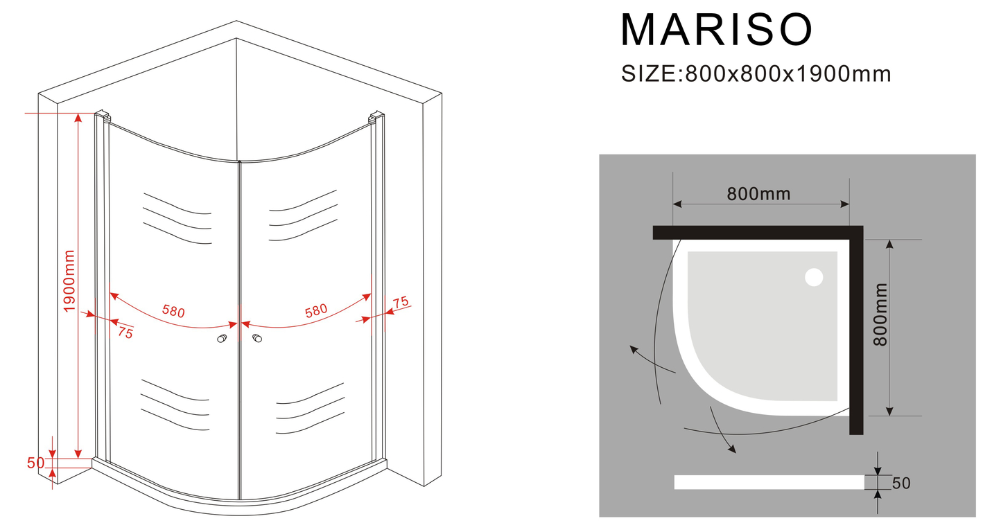 6 mm Duschkabine MARISO (Viertelkreis)